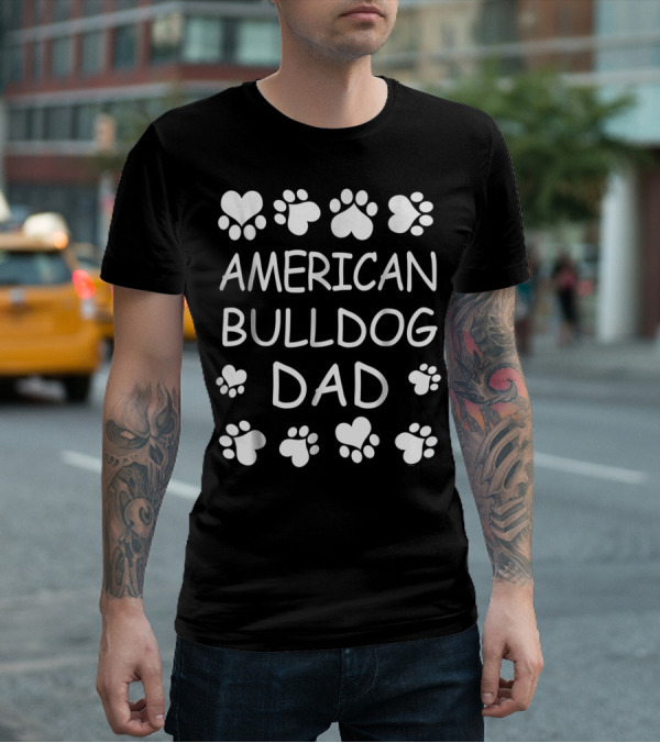 American Bulldog Dad Paw Heart Lover T-Shirt