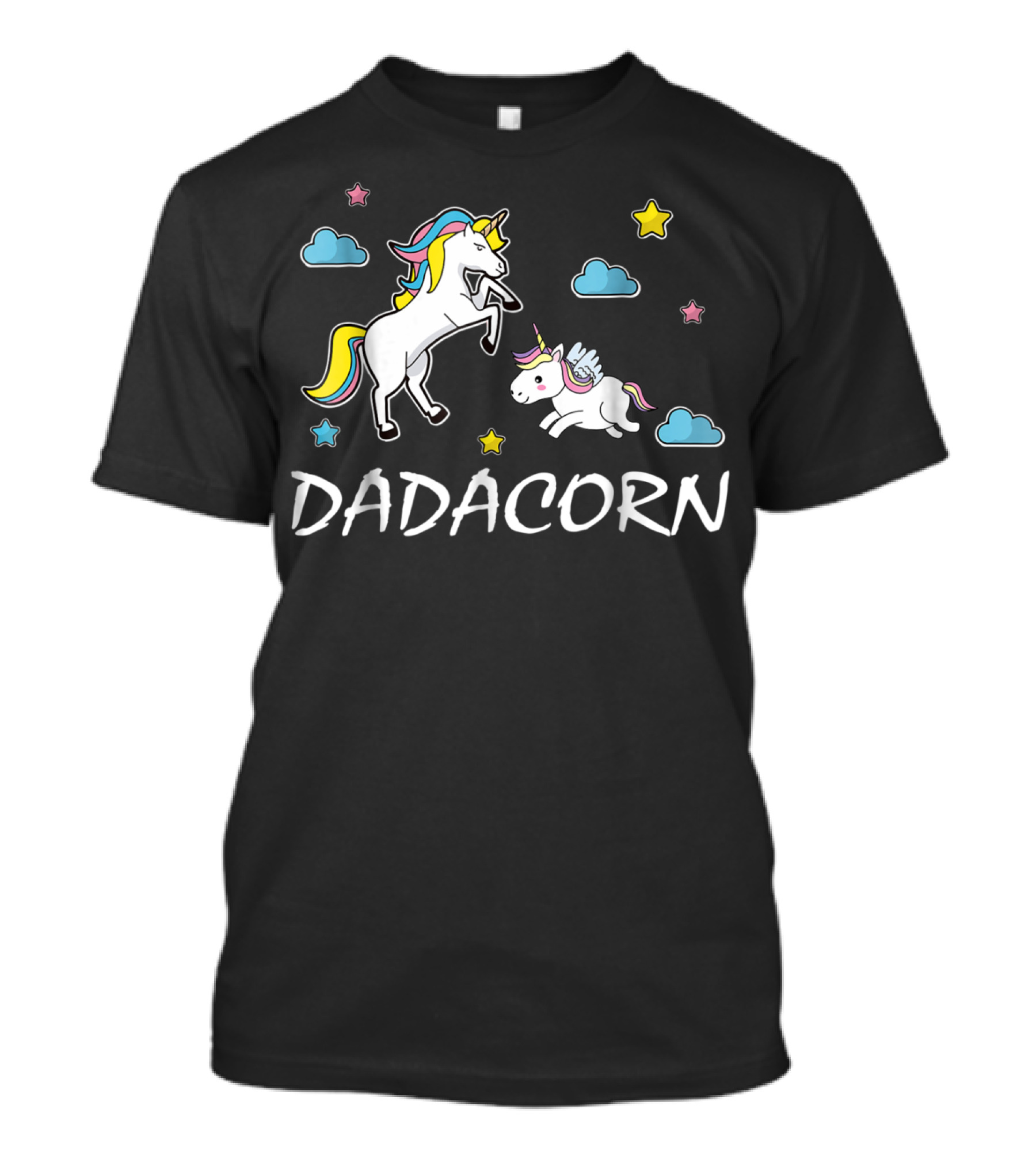 Dadacorn Unicorn Dad With Stars And Clouds For Father Birthday T-Shirt