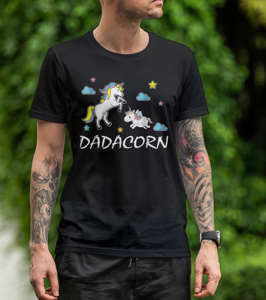 Dadacorn Unicorn Dad With Stars And Clouds For Father Birthday T-Shirt
