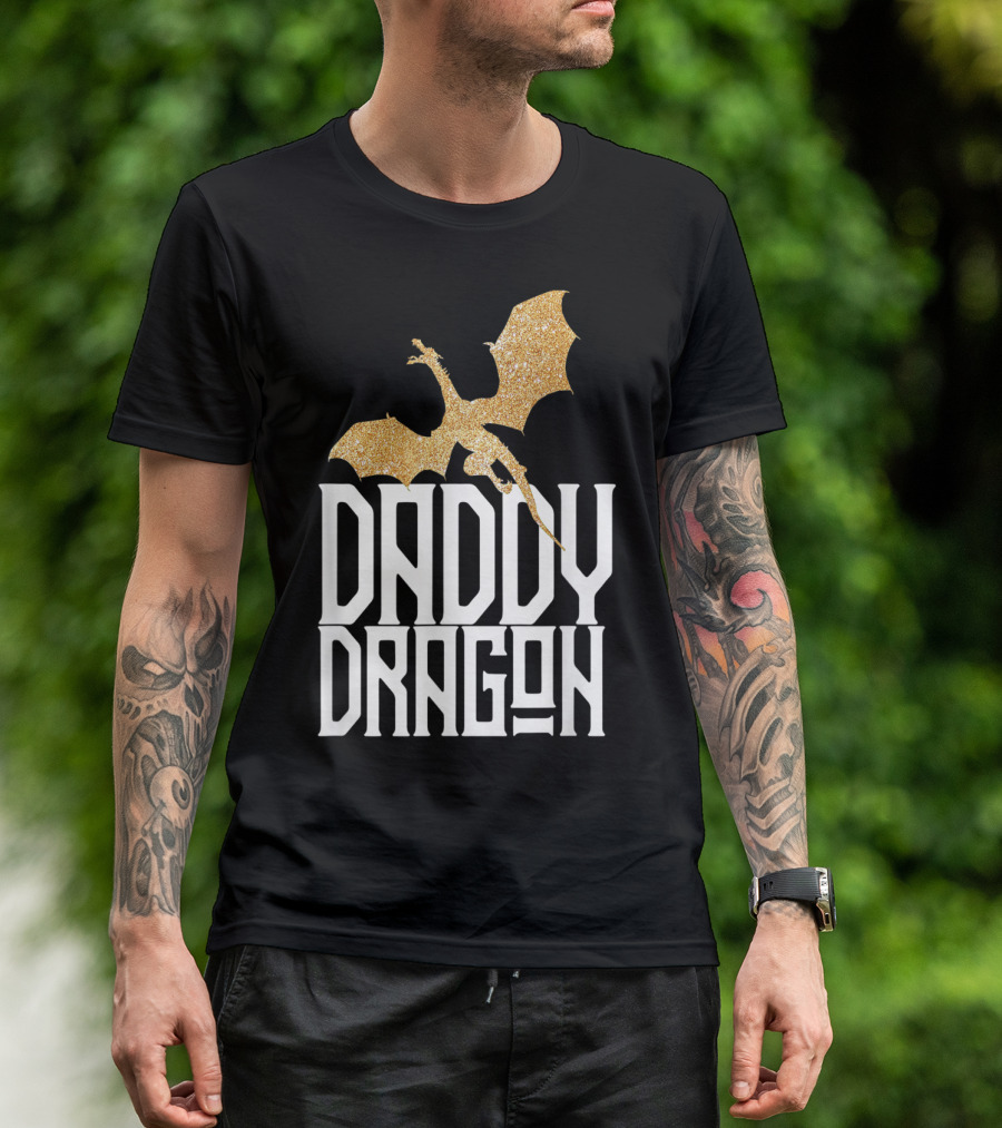 Daddy Dragon Gold Matching Family Tribe Dad Father Dragon T-Shirt