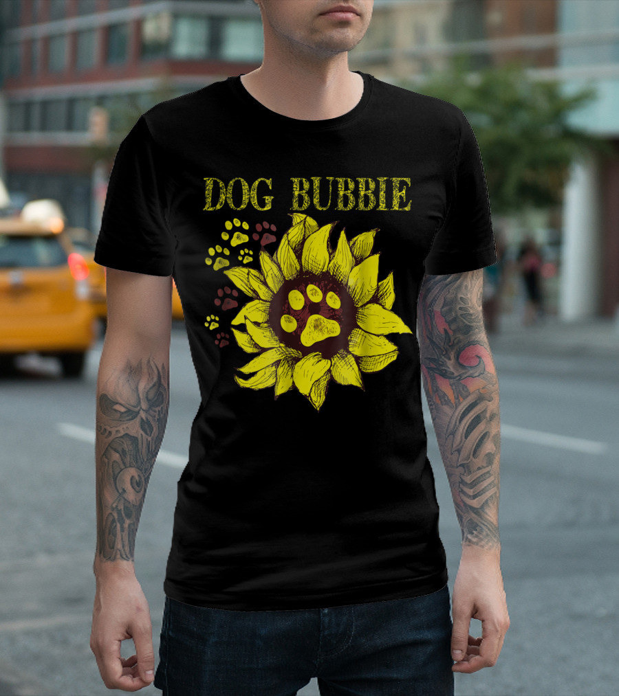 Dog Bubbie Sunflower And Paw Prints T-Shirt