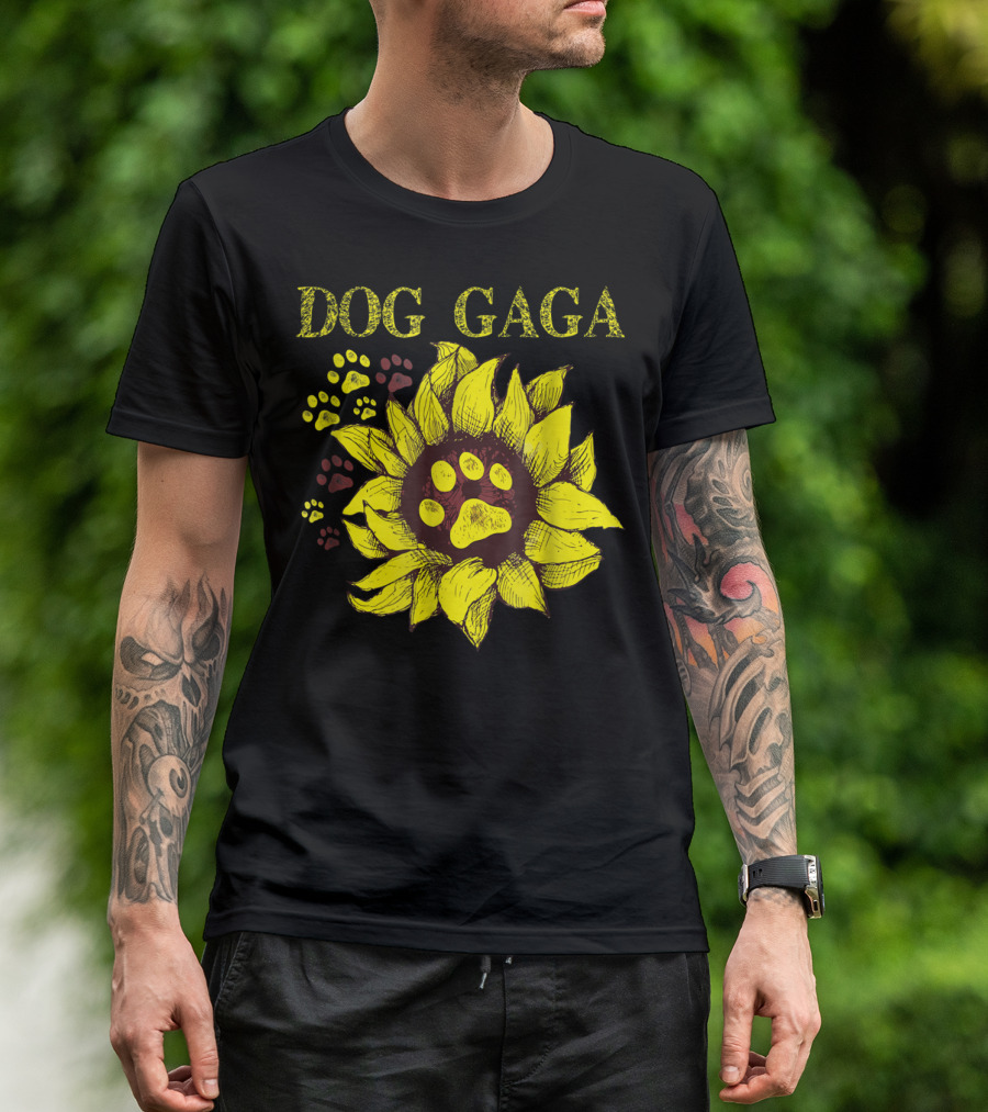 Dog Gaga Sunflower Paw Prints T-Shirt