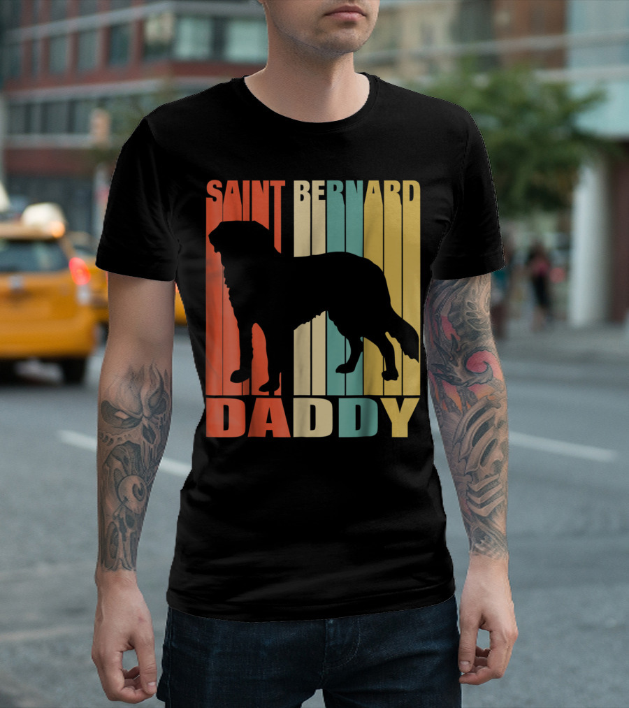 Saint Bernard Daddy Vintage Love Dog87 Retro Stripes T-Shirt