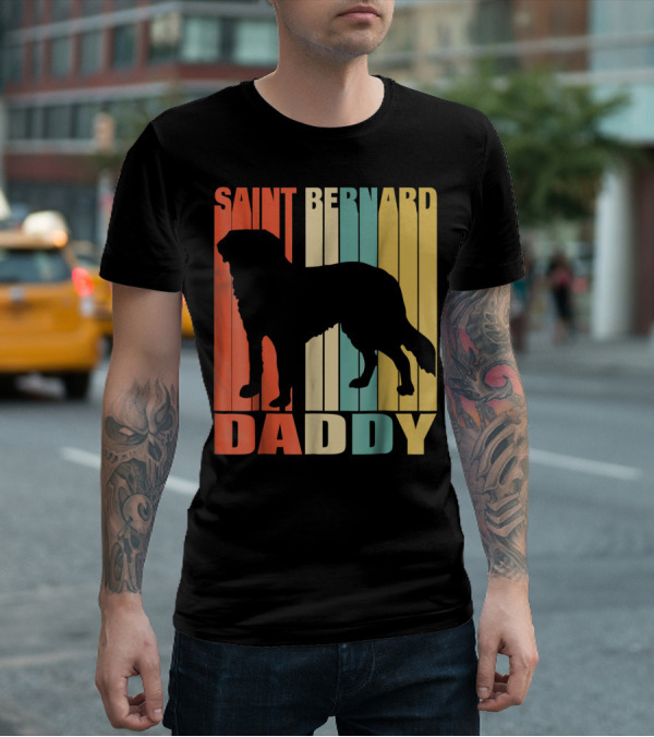 Saint Bernard Daddy Vintage Love Dog87 Retro Stripes T-Shirt