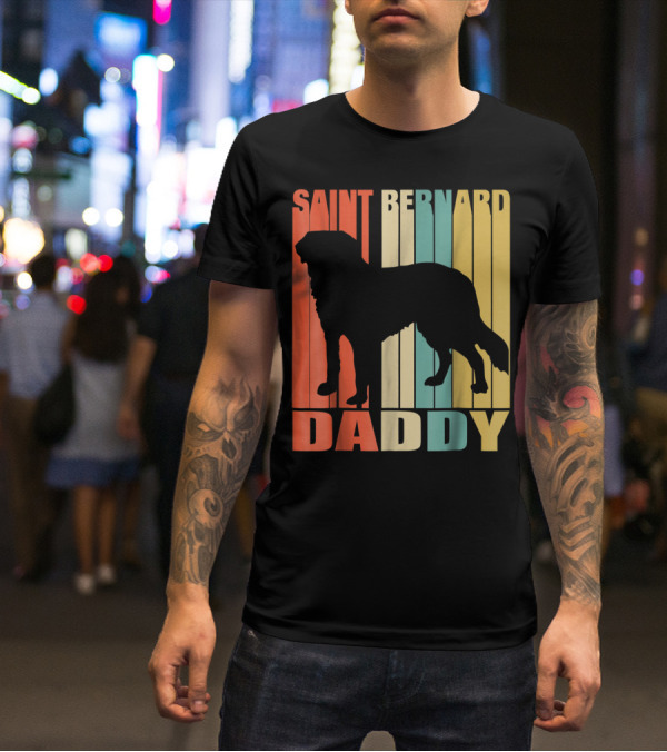 Saint Bernard Daddy Vintage Love Dog87 Retro Stripes T-Shirt