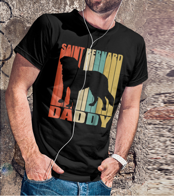 Saint Bernard Daddy Vintage Love Dog87 Retro Stripes T-Shirt
