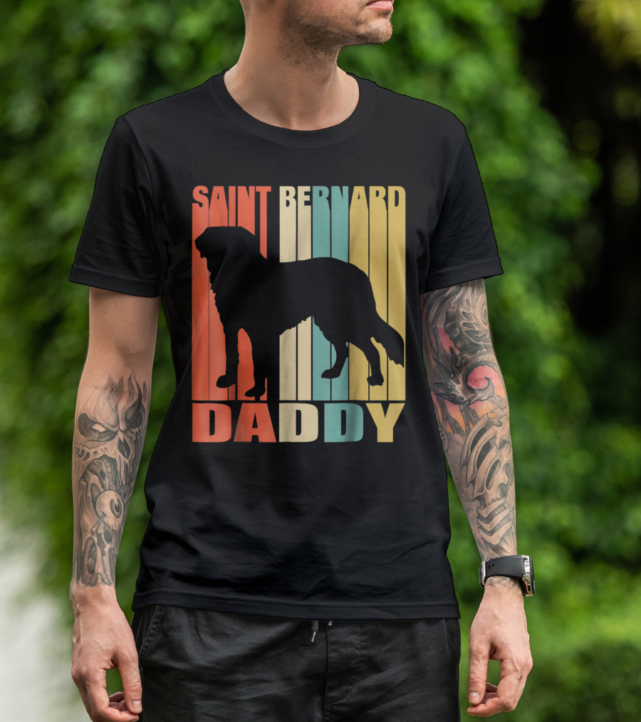 Saint Bernard Daddy Vintage Love Dog87 Retro Stripes T-Shirt