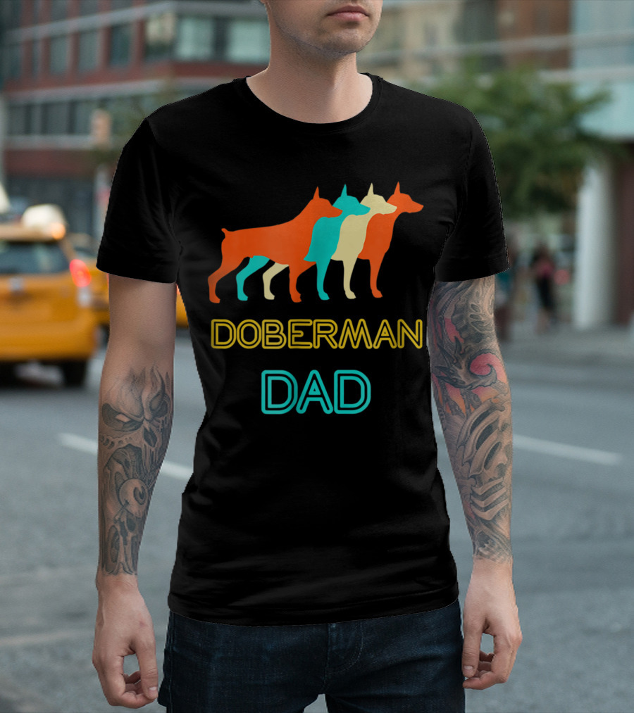 Doberman Dad Retro Colorful Silhouette Trio T-Shirt