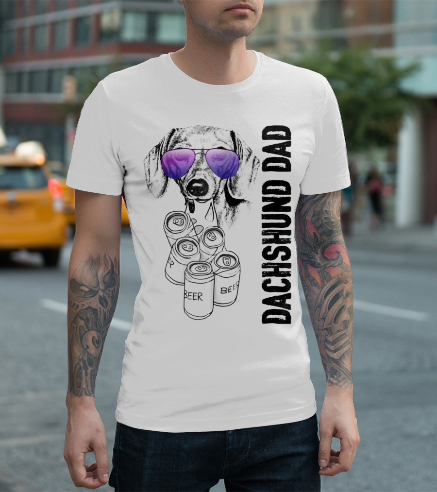 Dachshund Dad With Beer Cans And Sunglasses T-Shirt