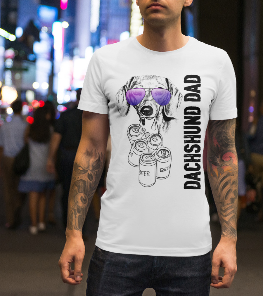 Dachshund Dad With Beer Cans And Sunglasses T-Shirt