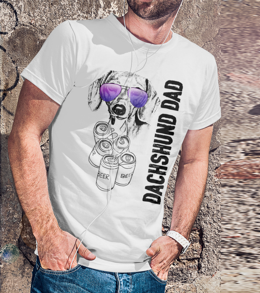 Dachshund Dad With Beer Cans And Sunglasses T-Shirt