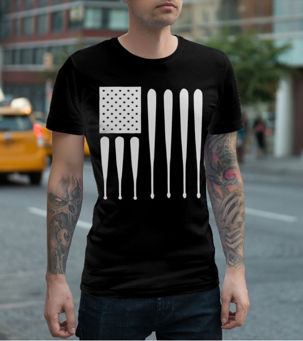American Flag USA Baseball Bat Dad T-Shirt