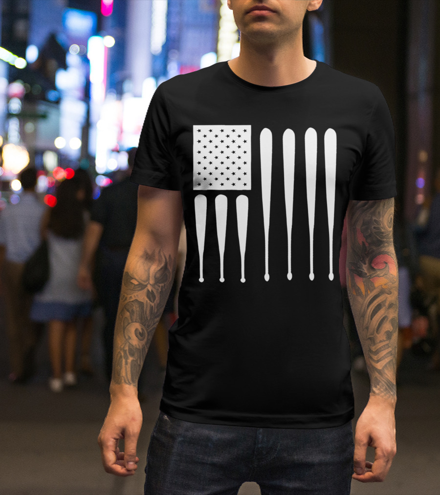 American Flag USA Baseball Bat Dad T-Shirt