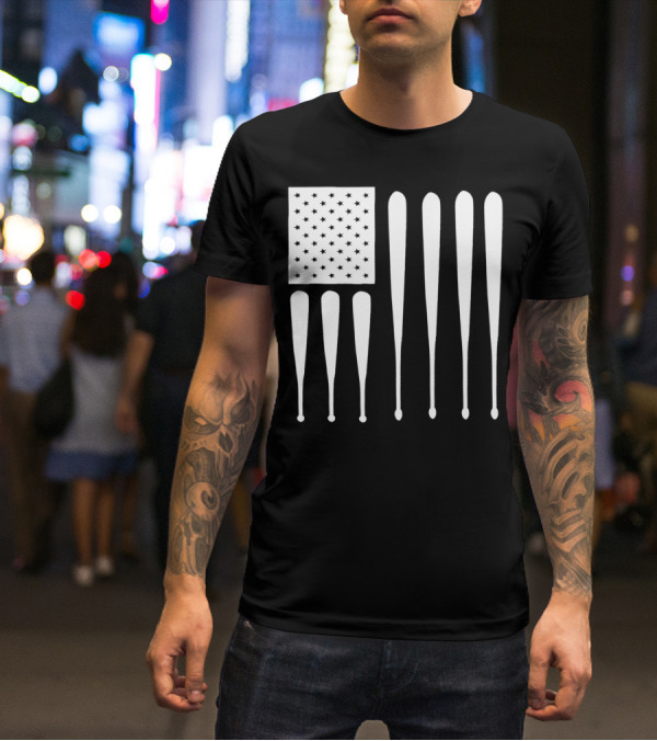 American Flag USA Baseball Bat Dad T-Shirt