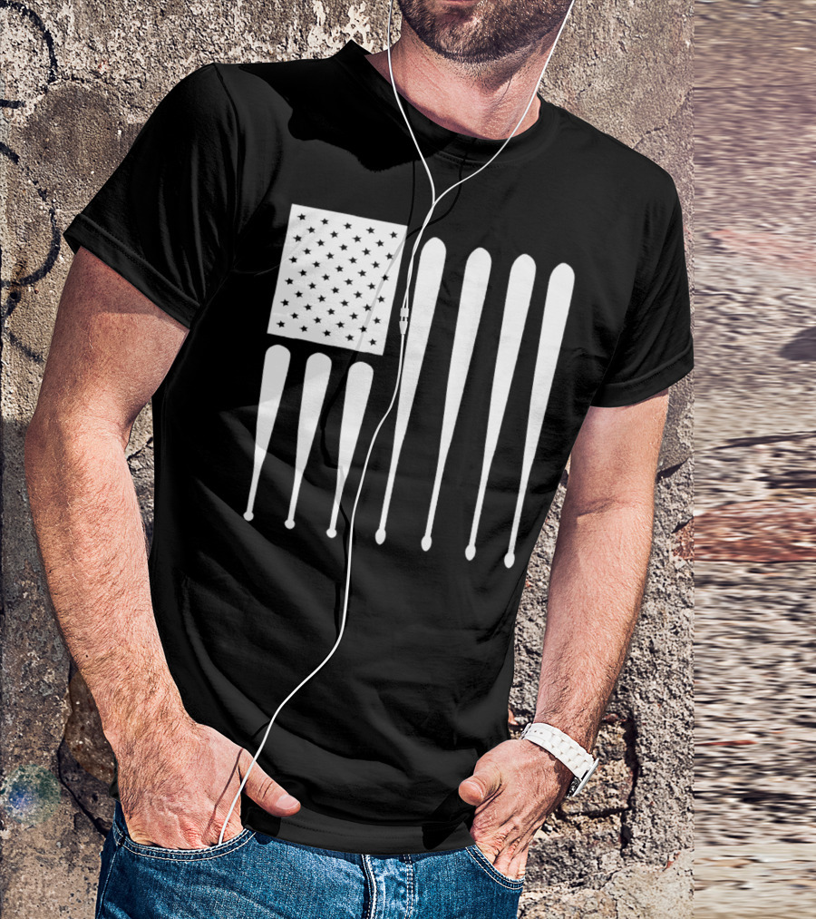 American Flag USA Baseball Bat Dad T-Shirt