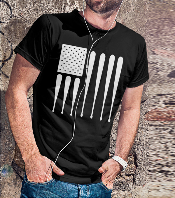American Flag USA Baseball Bat Dad T-Shirt