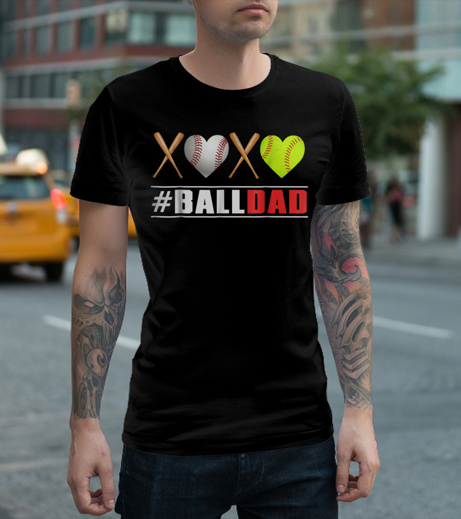BallDad Baseball Softball Heart Bats T-Shirt