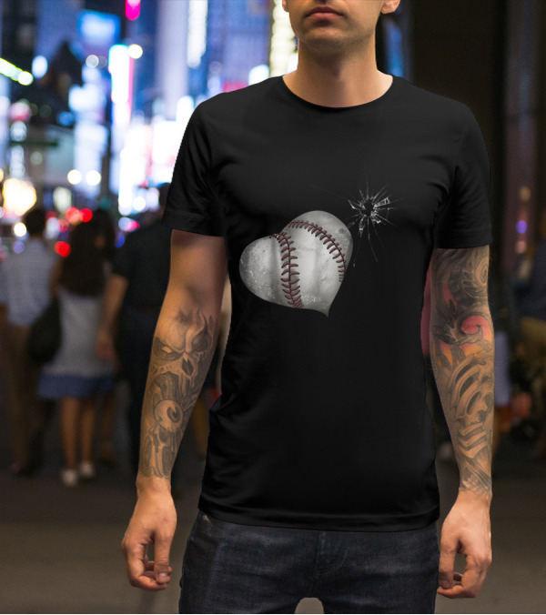 Baseball Heart Crack Funny Cute Love T-Shirt