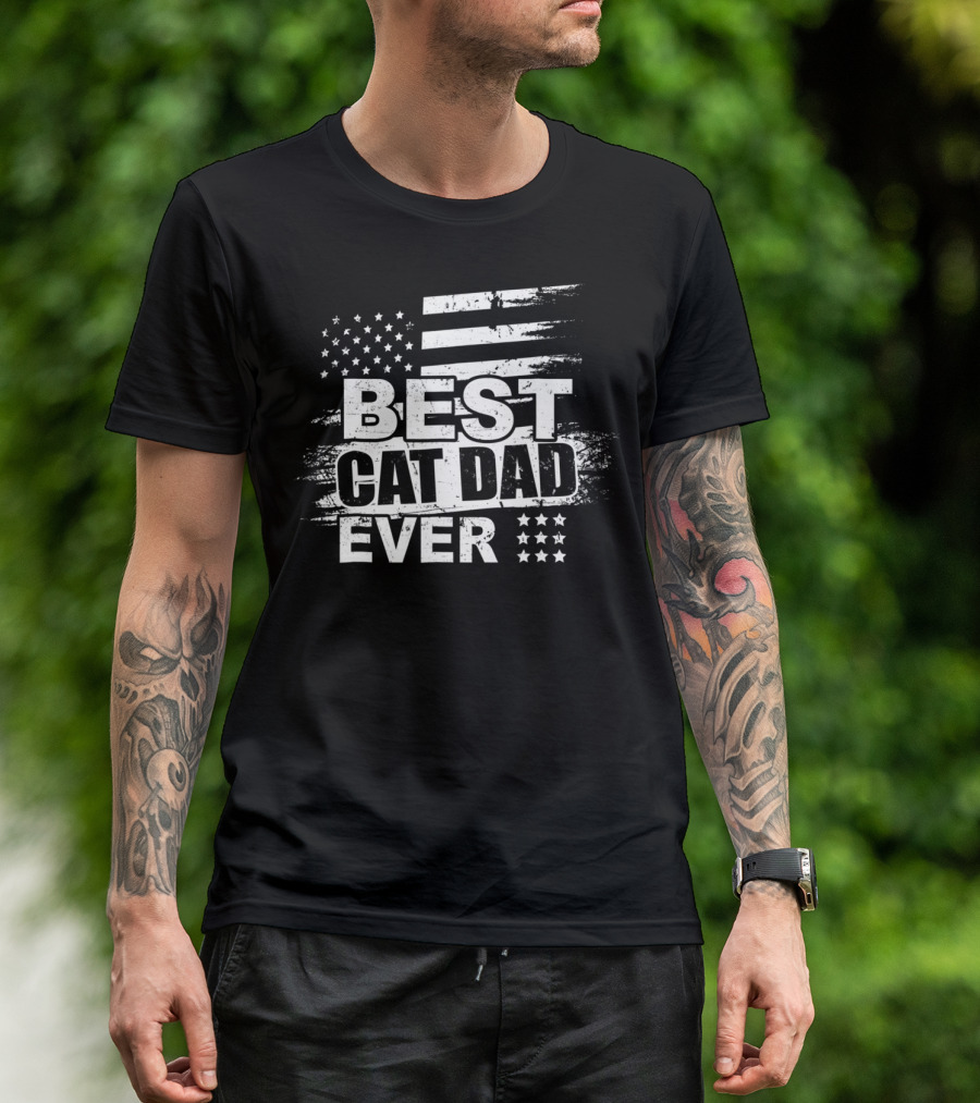 Best Cat Dad Ever American Flag Stars Stripes T-Shirt