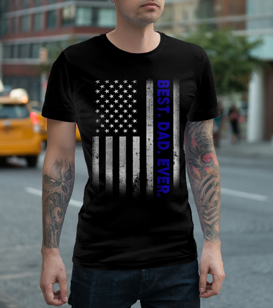Best Dad Ever American Flag Thin Blue Line Police 14 T-Shirt