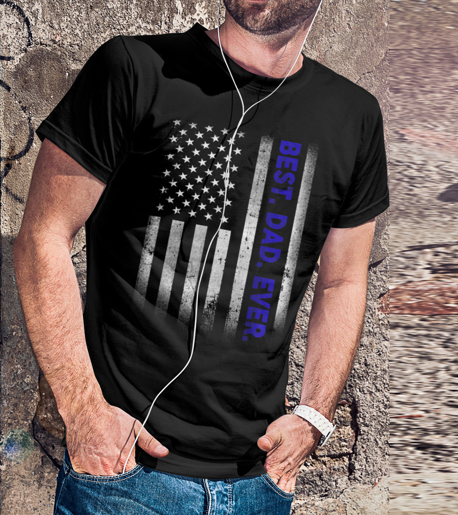 Best Dad Ever American Flag Thin Blue Line Police 14 T-Shirt