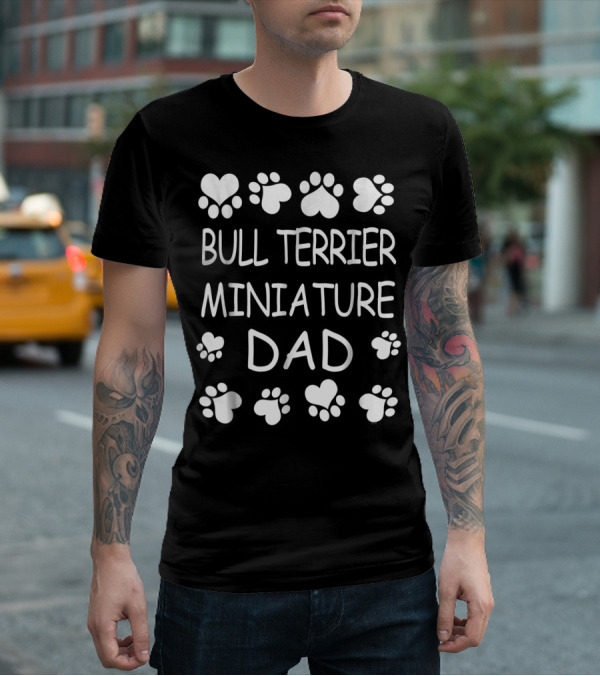 Bull Terrier Miniature Dad Lovers Christmas Paw Hearts T-Shirt