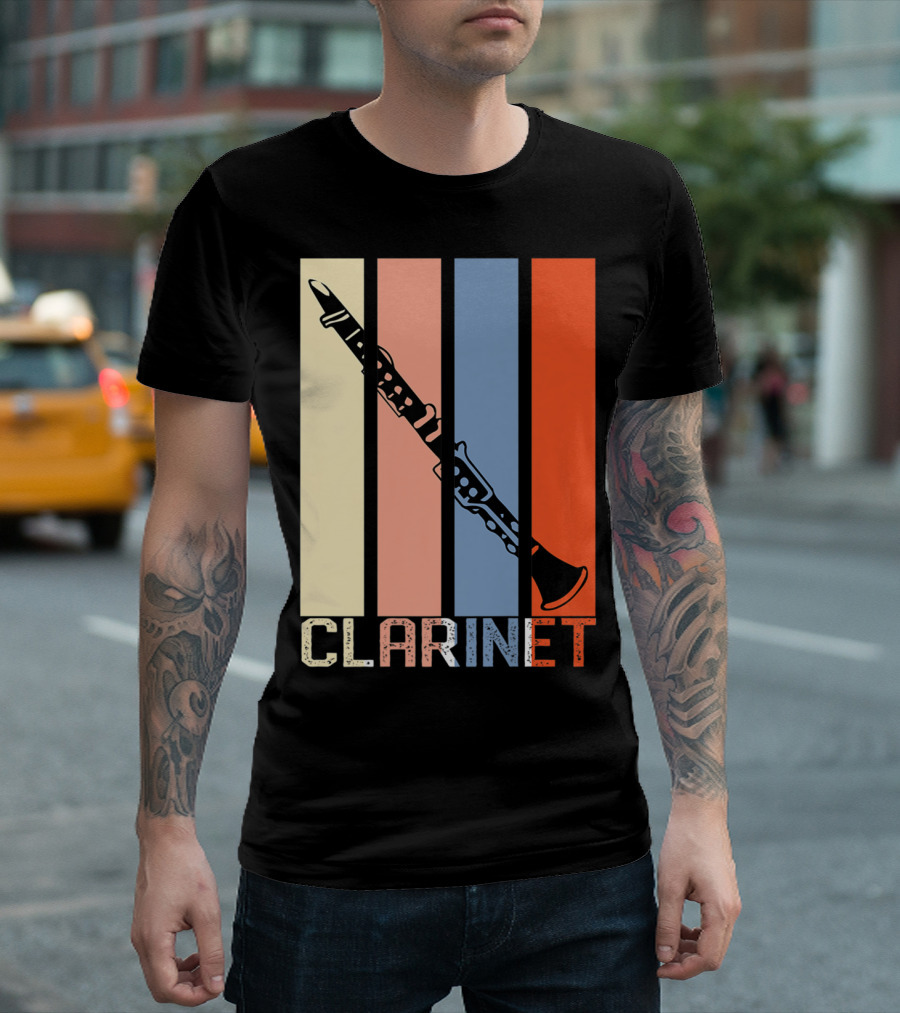 Clarinet Marching Band Dad High School Retro Instrument Stripes T-Shirt