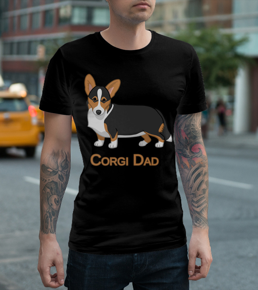 Corgi Dad Cute Black Tan Cardigan Welsh T-Shirt