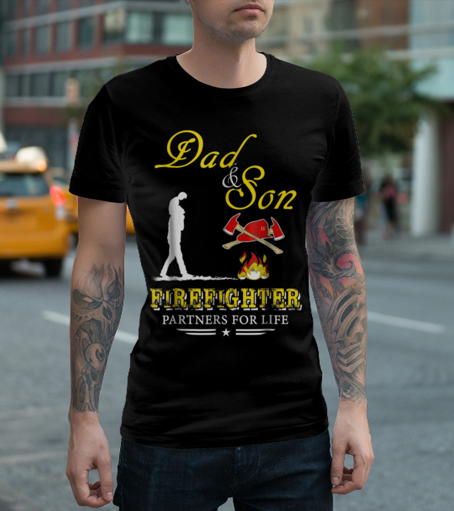 Dad and Son Firefighter Partners for Life T-Shirt