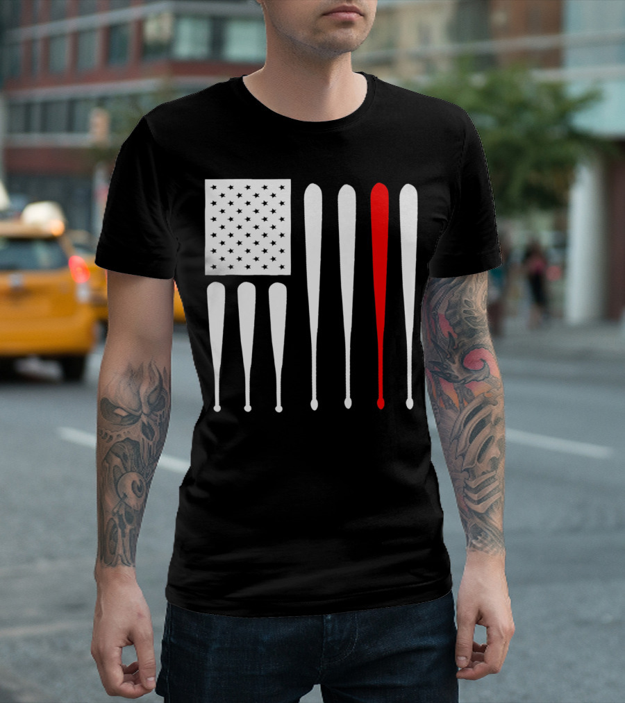 American Flag Baseball Dad Husband Patriotic Baseball Bats T-Shirt