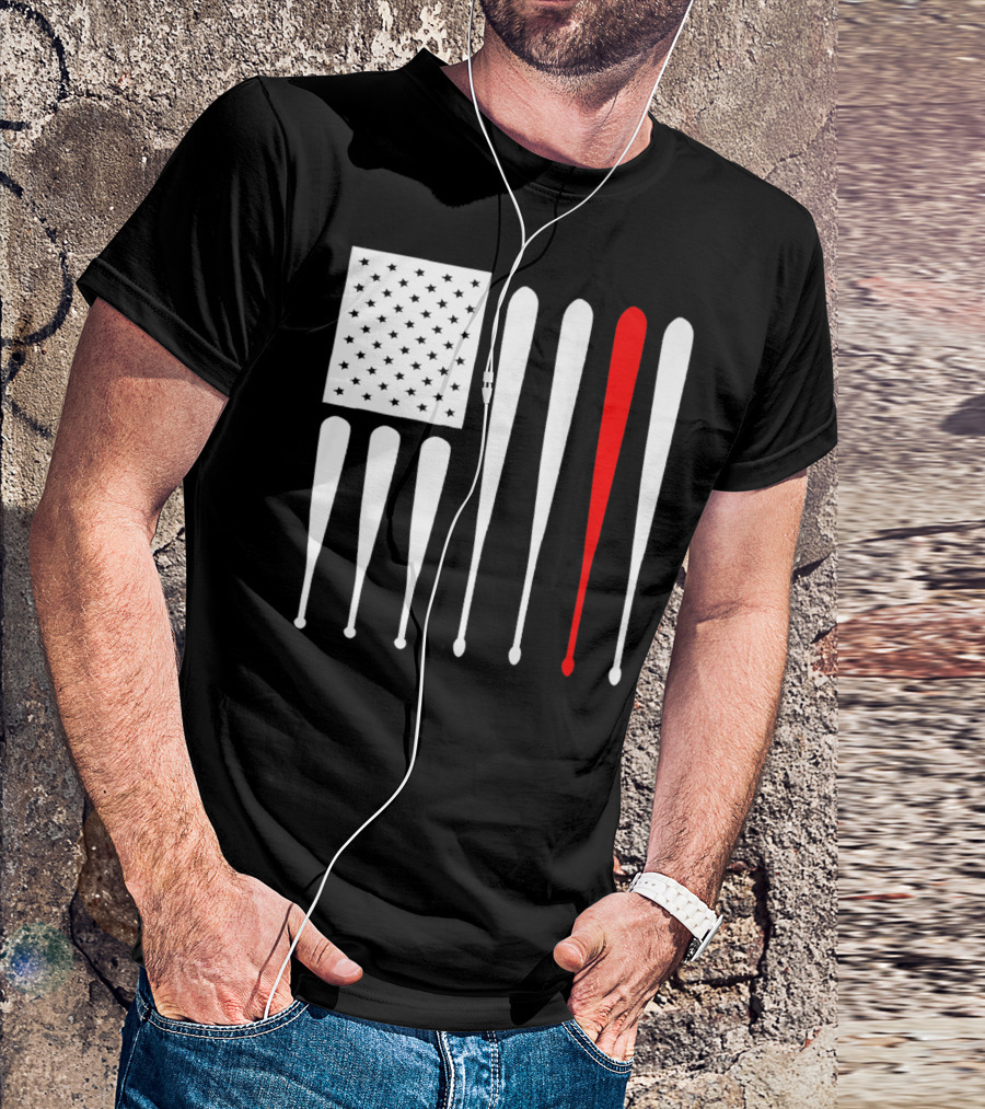 American Flag Baseball Dad Husband Patriotic Baseball Bats T-Shirt