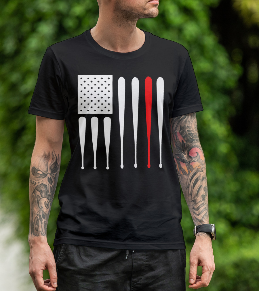 American Flag Baseball Dad Husband Patriotic Baseball Bats T-Shirt