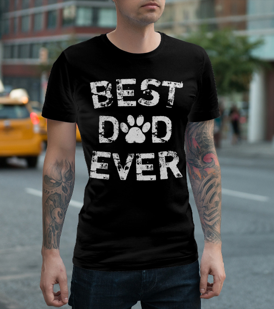 Best Dad Ever Dog Cat Paw Prints T-Shirt