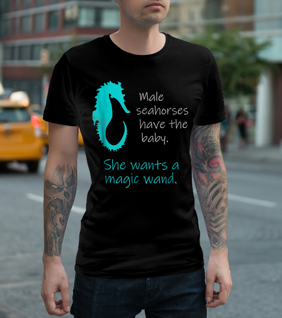 Male Seahorses Have The Baby She Wants A Magic Wand Dad To Be Maternity Tee96 T-Shirt