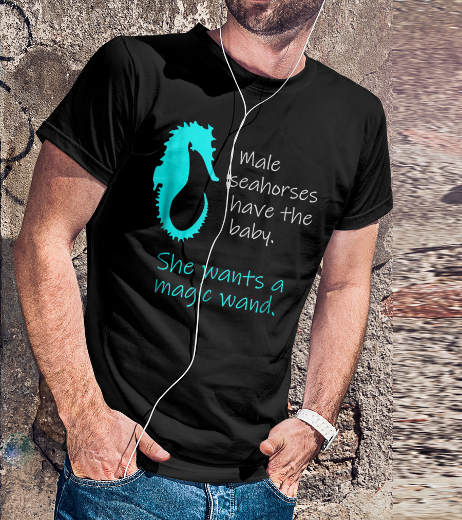 Male Seahorses Have The Baby She Wants A Magic Wand Dad To Be Maternity Tee96 T-Shirt