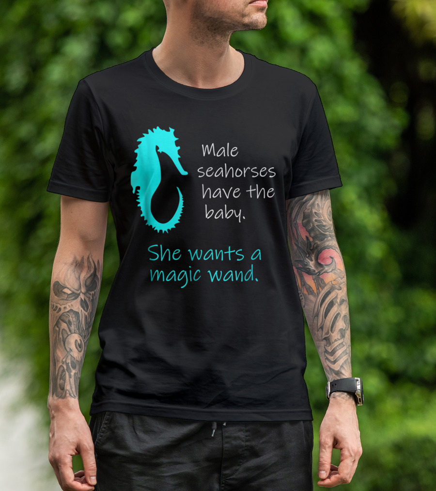 Male Seahorses Have The Baby She Wants A Magic Wand Dad To Be Maternity Tee96 T-Shirt