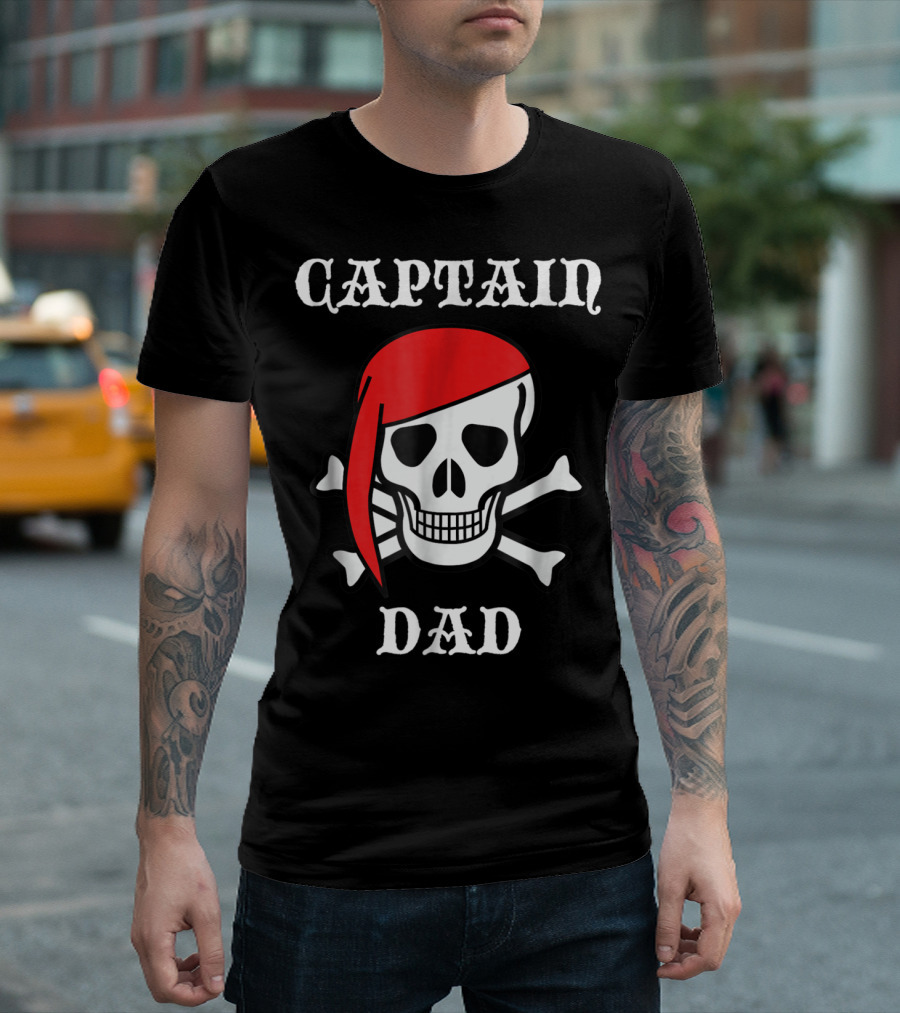 Captain Dad Skull Crossbones Red Bandana Pirate T-Shirt