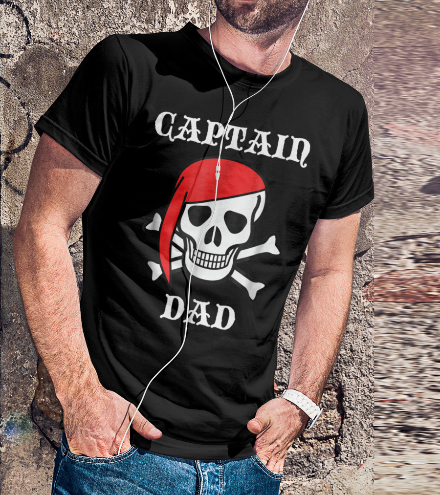 Captain Dad Skull Crossbones Red Bandana Pirate T-Shirt