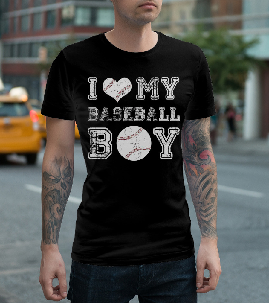 I Love My Baseball Boy Heart Baseball T-Shirt