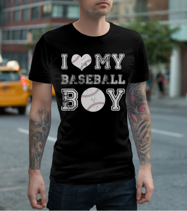 I Love My Baseball Boy Heart Baseball T-Shirt