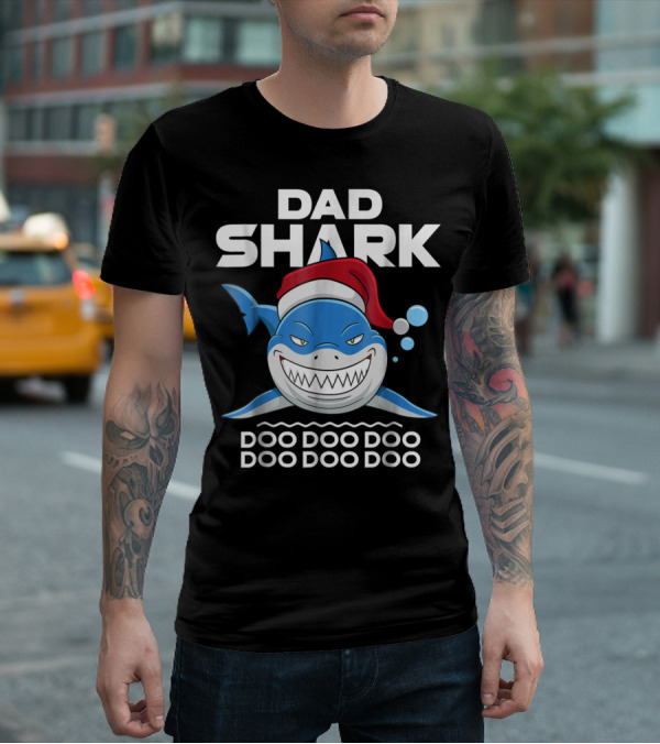 Dad Shark Doo Doo Doo Santa Hat Holiday T-Shirt
