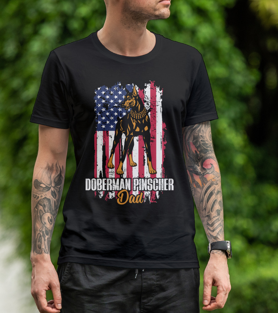 Doberman Pinscher Dad American Flag T-Shirt
