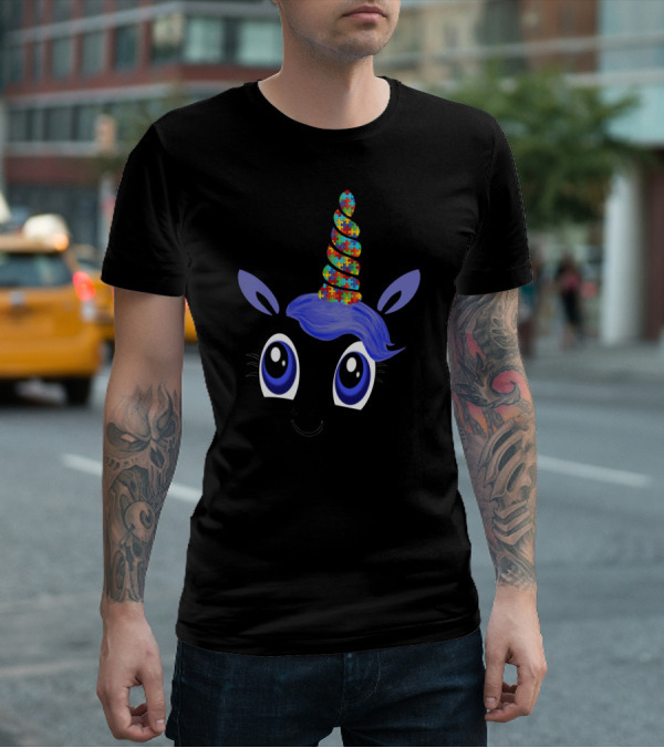 Autism Awareness Unicorn Puzzle Horn Support Grandma86 T-Shirt