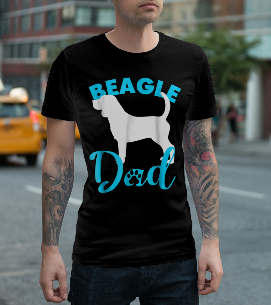 BEAGLE DAD Dog Silhouette Paw Prints T-Shirt