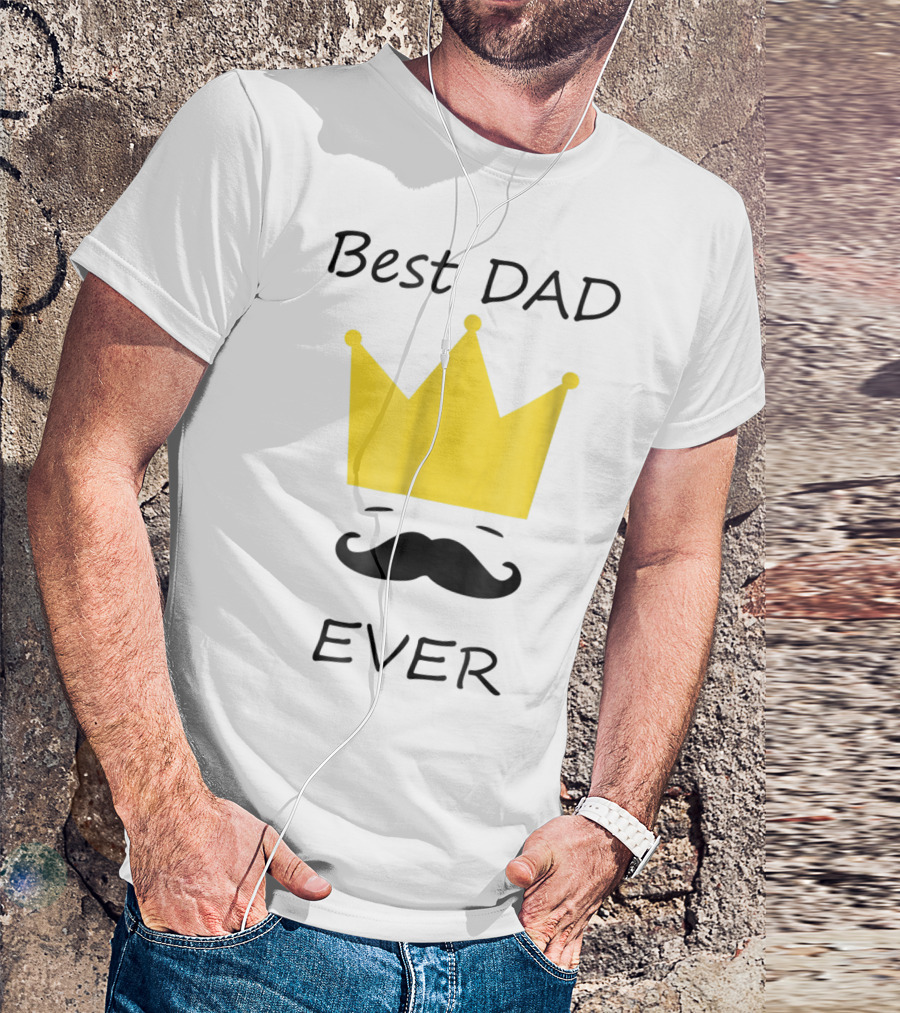 Best Dad Ever Yellow Crown Mustache T-Shirt