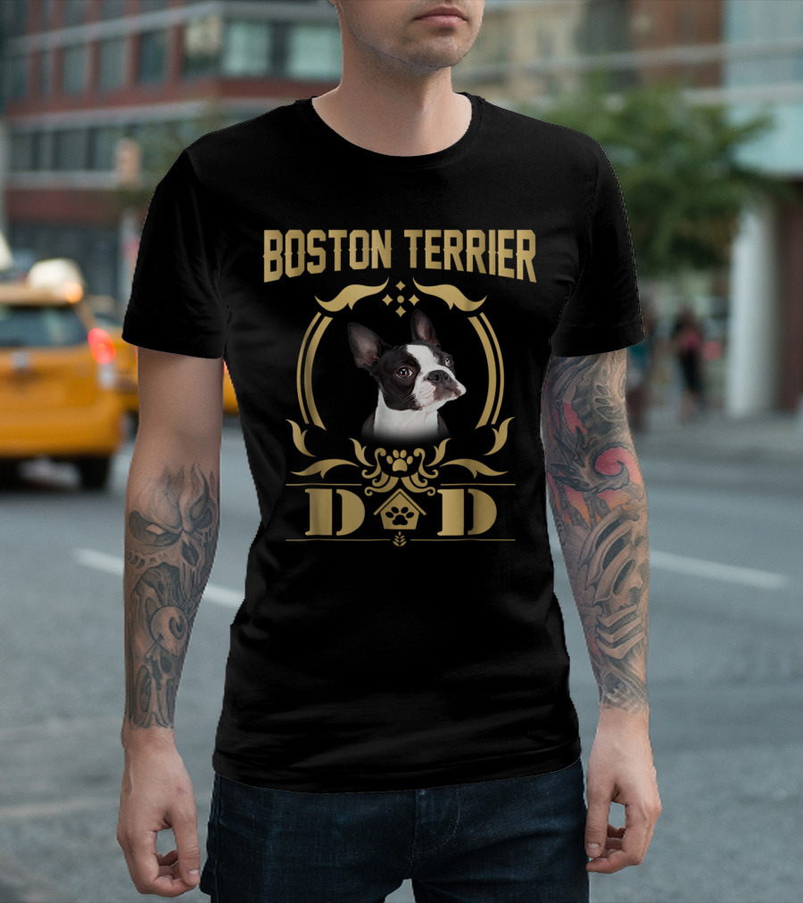 Boston Terrier Dad Pet Lover Gold T-Shirt