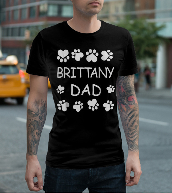 Brittany Dad Paw Print Hearts Christmas Birthday T-Shirt