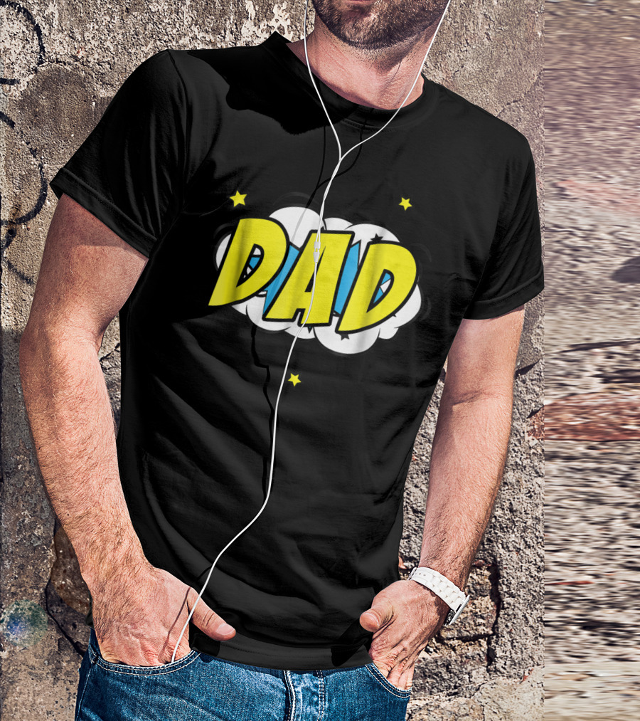 Dad Comic Book Style Action Burst With Stars T-Shirt