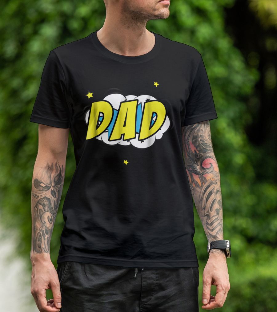Dad Comic Book Style Action Burst With Stars T-Shirt
