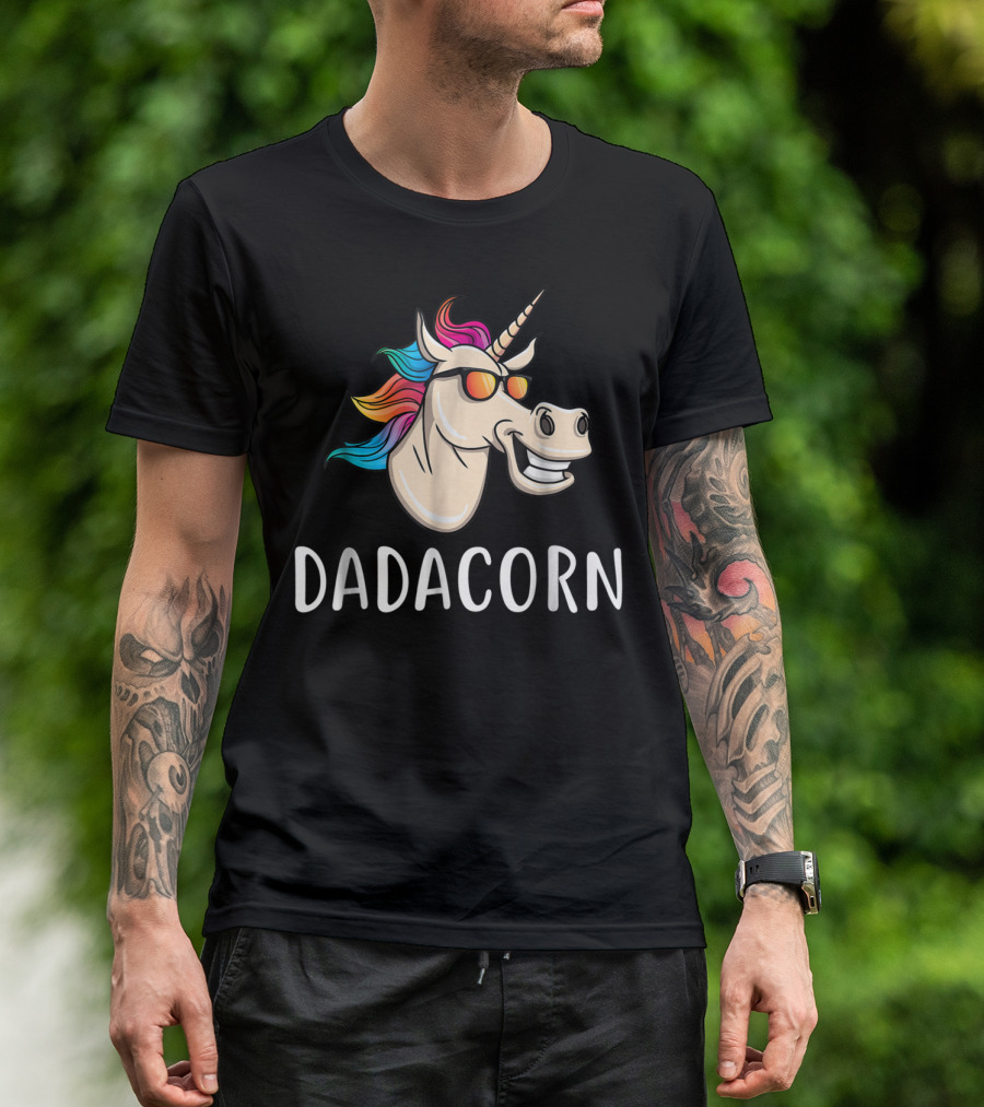 Dadacorn Unicorn Dad Funny Cool With Sunglasses And Colorful Mane T-Shirt